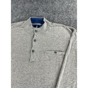 Johnnie O ASH Knit Sweater Mens Large Light Gray Henley Linen Blend Preppy EUC